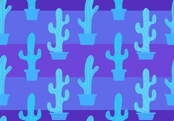 Summer floral seamless cartoon cactus pattern for wrapping paper and fabrics and linens and vacation accessories