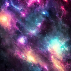 Fototapeta na wymiar Colorful space nebula with stars model texture render