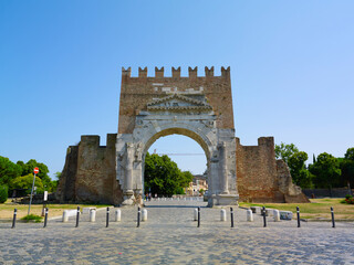 Arch of Augustus in Rimini. Famous destination in Rimini triumphal arch.