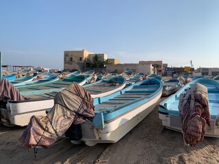 Fototapeta na wymiar Al Ashkharah fishing port, Oman 