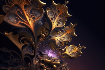 Abstract fractal pattern, neon. golden fractal. AI