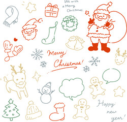冬のクリスマス手描きアイコンセット