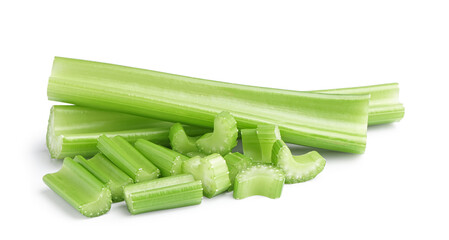 Heap of green celery on white background