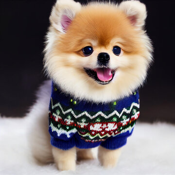 Cute Dog With Christmas Ugly Sweater