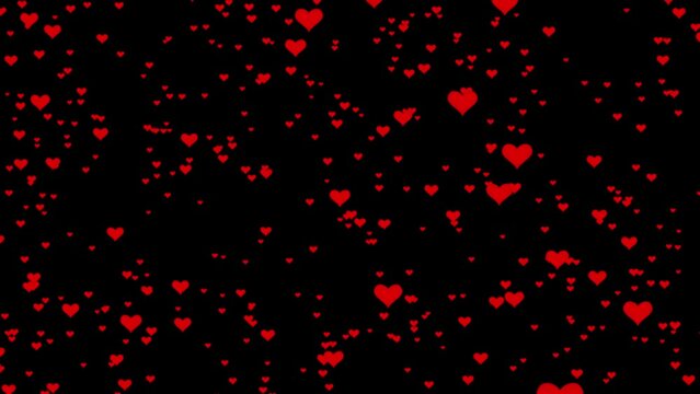 Heart overlay on black background. Hearts up effect. High quality 4k footage