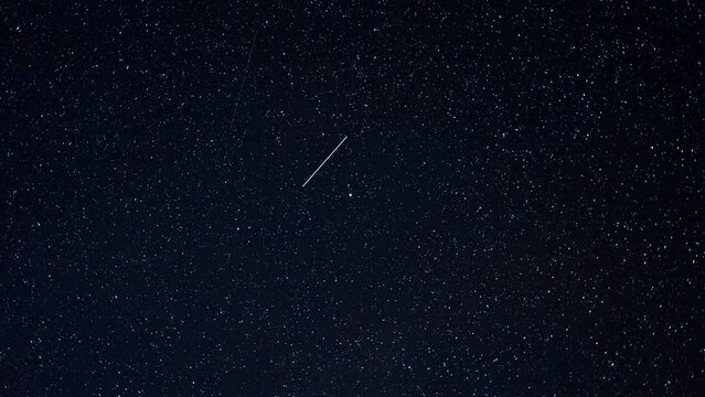 Geminids Meteor Shower with North Star Stars Circling Polaris Night Sky Skyscape Timelapse