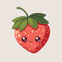 Obraz premium A cute, chubby strawberry with solid-colored graphics. The fruit is shown in a natural, lifelike pose, with its leaves and stem still attached