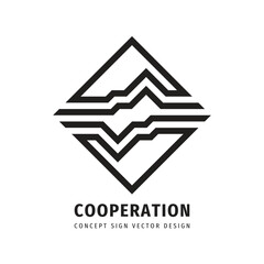 Cooperation business concept logo. Abstract geometric sign. Development communicatiin sign. Corporate identity symbol. Vector illustration.  