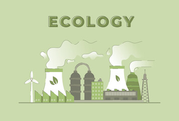 The concept of ecology. Vector illustration of eco-plants banner. Station. Green background. 