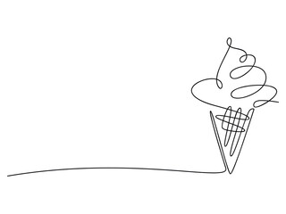 Outline ice cream cone vector one line continuous drawing illustration. Hand drawn linear silhouette icon. Minimal design element for print, banner, card, wall art poster, brochure.