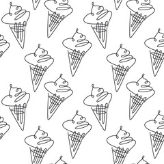 Outline ice cream cone line icon seamless pattern vector. Trendy linear backdrop. Abstract continuous illustration. Wallpaper, background, print, wrapping paper or package design.