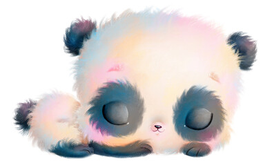 Illustration of a cute cartoon panda sleeping. Cute animals. Transparent, png © Bonbonny