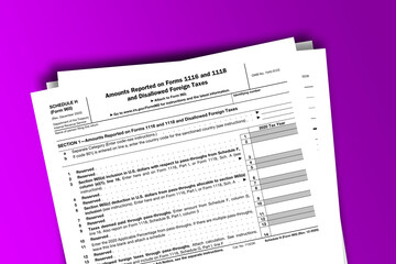 Fototapeta premium Form 965 (Schedule H) documentation published IRS USA 11.13.2020. American tax document on colored