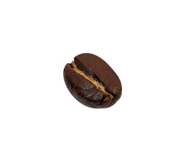 Roasted dark brown coffee beans close-up on a transparent background. One coffee bean. PNG