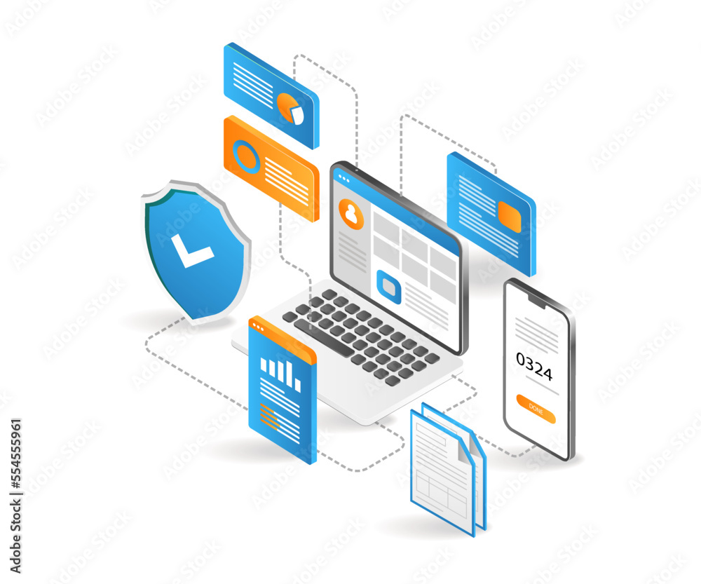 Poster Flat isometric 3d illustration maximize web application security