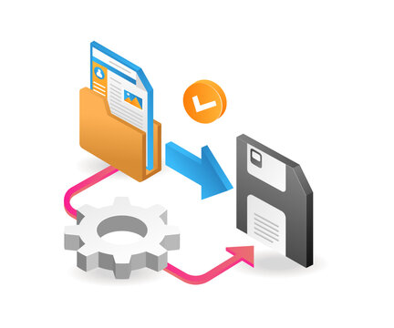 Flat isometric 3d illustration of recovering error folder