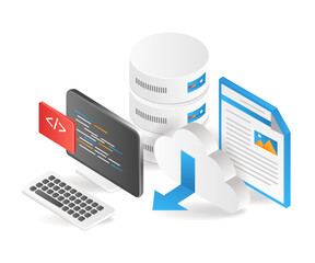 Flat isometric 3d illustration programmer web hosting database