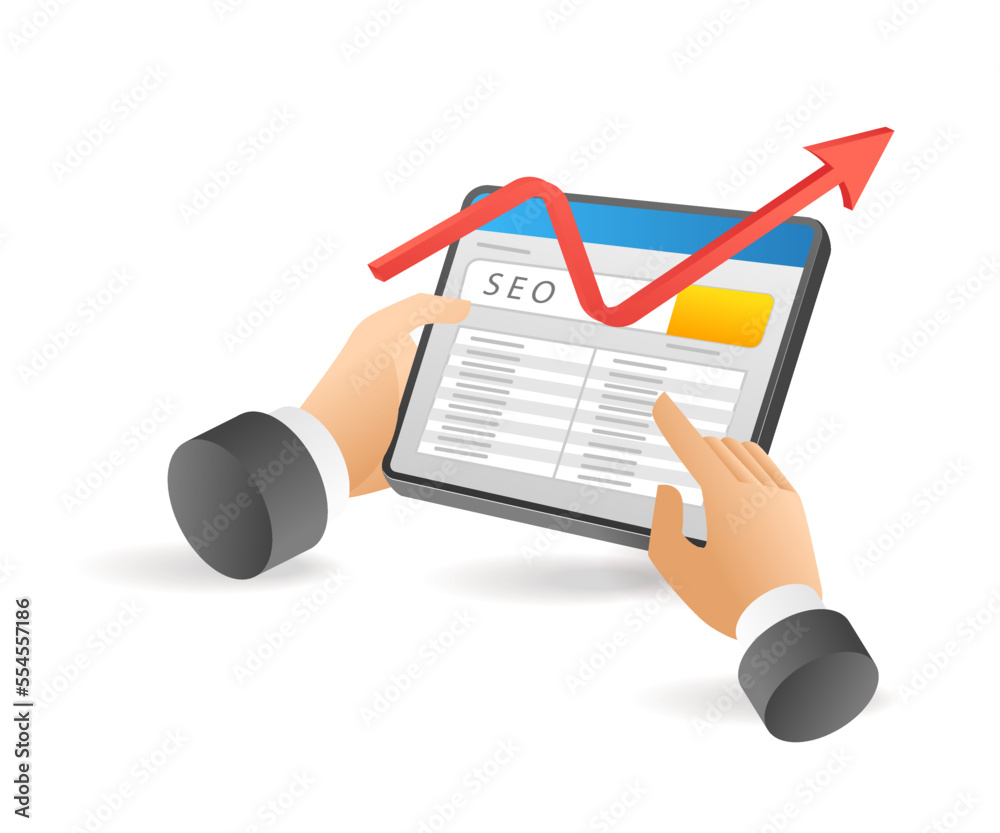 Aufkleber isometric flat 3d illustration concept of hand selecting keywords for seo optimization