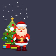 Fototapeta premium Santa Claus decorated Christmas tree. Festive decorations and items for any New Year and Christmas background decoration. Space for text.