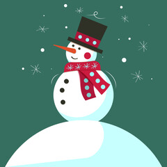 Funny snowman. Festive decorations and items for any New Year and Christmas background decoration. Space for text.