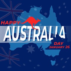 An Australian map with blue color and a kangaroo jumping on, it is great for your social media template to show the world that you are very proud to be a citizen of this country
