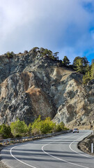 Road through Rocky top of the mountain, Troodos, Cyprus