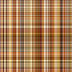 Woodland brown tartan seamless pattern textile. Tonal autumnal forest plaid with organic texture. Background of orange stripe for rough wallpaper. 