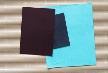 grungy blank cards on beige corrugated paper