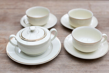 cup of coffee and teapot