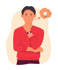 Young Man Thinking Good Idea Concept Illustration