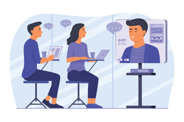 Business People Join Teleconference in Office Concept Illustration