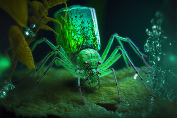 Glowing green spider made with Generative AI