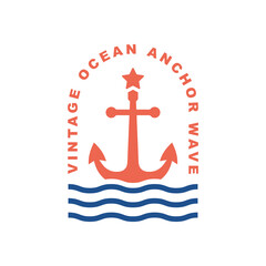 vintage anchor star with wave logo design