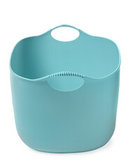 Empty plastic laundry basket isolated on white