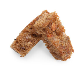 Crispy rusks isolated on white, top view