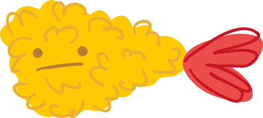 Ebi furai grilled shrimp prawn tempura kawaii illustration.
