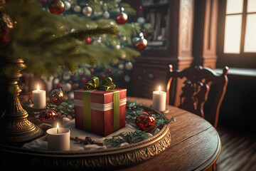 Obraz premium christmas tree with gifts on the table
