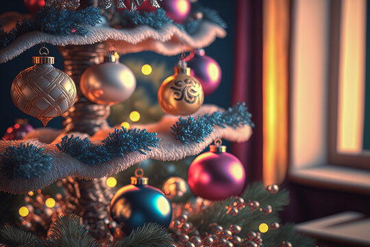 Christmas tree shiny decorations