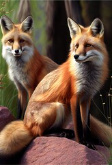 Obraz premium Wild fox in natural habitat - generative ai