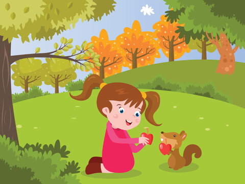 Girl and squirrel at the park