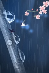 Chinese wind and rain drops landscape background poster illustration design material