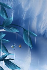 Chinese wind and rain drops landscape background poster illustration design material