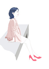 ベンチに座り笑う少女イラスト