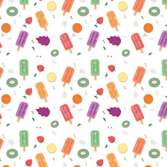 Seamless pattern background of vector illustration fresh fruit and ice cream collection on white background