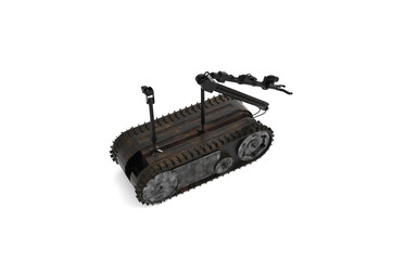 remote-controlled bomb disposal robot on white background