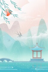 Chinese wind landscape background poster illustration design material