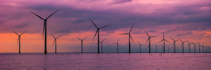 Windmill park with windmill turbines in the Netherlands aerial view of wind energy park during...