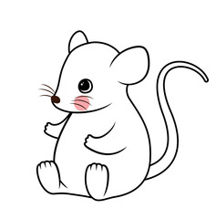 Outline rat concept. Charming mouse sitting, toy or mascot for children. Rodent and mammal. Sticker for social networks and messengers. Adorable animal icon. Cartoon flat vector illustration