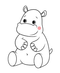 Outline hippo concept. Large African animal, savannah and wild life. Graphic element for printing on fabric, poster or banner for website in minimalist style. Cartoon flat vector illustration