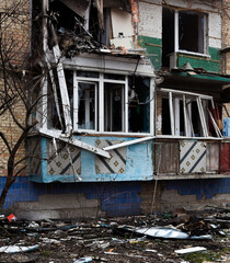 Buildings damaged by Russian bombardments.